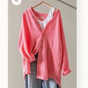 Women's Pink Gauze Button Down Shirt